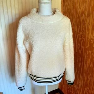 Nanette Lepore Off White Teddy Bear Chunky Fleece Sweater Long Sleeve